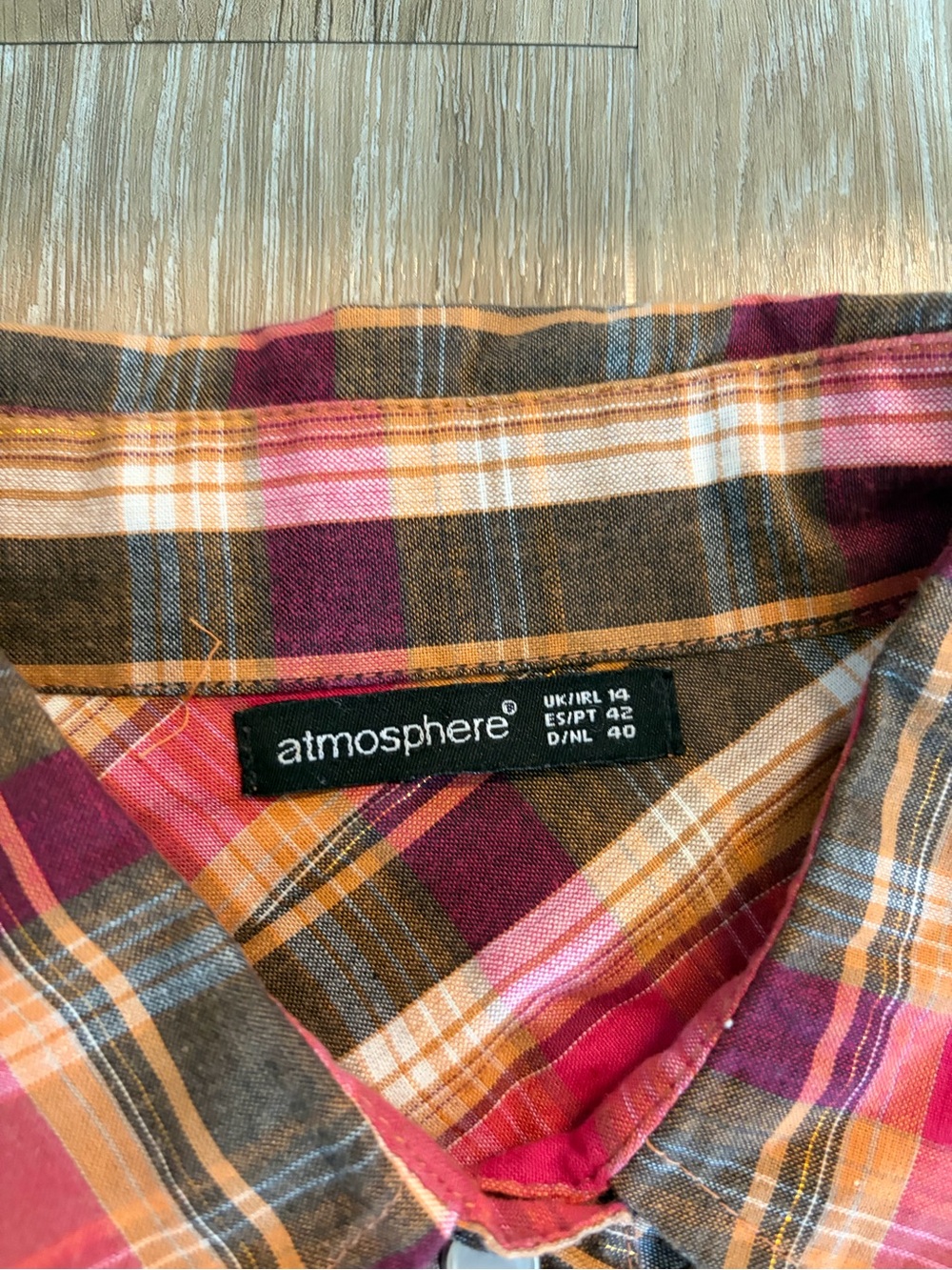 Atmosphere Pink Plaid Button-Down Shirt size small cotton - Picture 8 of 14